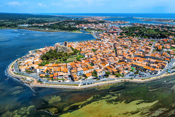 Wall Mural - Medieval Gruissan town on Mediterranean sea coast, France