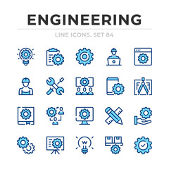 Fototapete - Engineering vector line icons set. Thin line design. Outline graphic elements, simple stroke symbols. Engineering icons