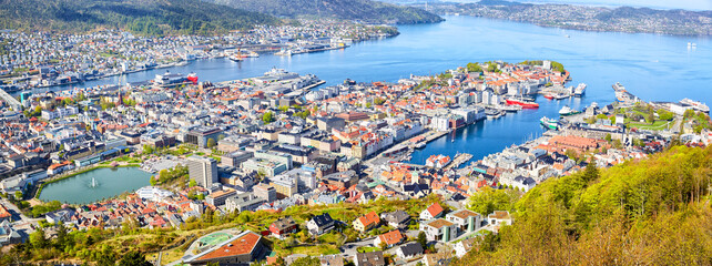 Wall Mural - Panoramic aerial view of Bergen city, Norway