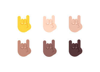 Wall Mural - All Skin Tones Sign of the Horns Gesture Emoticon Set. Sign of the Horns Emoji Set