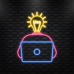 Wall Mural - Idea lamp in cartoon style. Neon icon. Isolated background. Realistic vector illustration. Simple vector illustration