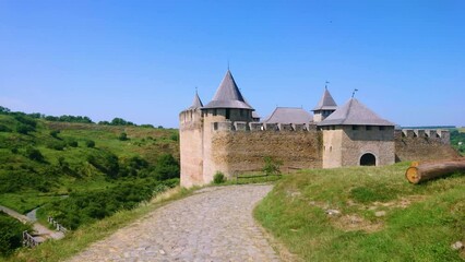 Sticker - The walk to the main gates of the medieval Khotyn Castle in Ukraine