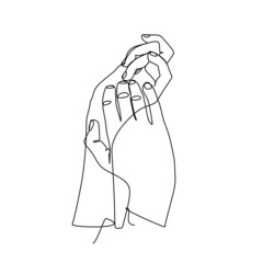 Hands holding gesture. Single continuous line hand gesture graphic icon. Simple one line draw doodle for world campaign concept. Isolated vector illustration minimalist design on white background