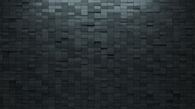 3D, Concrete Mosaic Tiles Arranged In The Shape Of A Wall. Rectangular, Polished, Bricks Stacked To Create A Semigloss Block Background. 3D Render