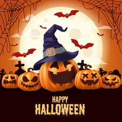 Wall Mural - Happy Halloween. Halloween vector illustration with halloween pumpkins, and halloween elements.