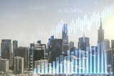 Fototapeta Nowy Jork - Multi exposure of virtual creative financial chart hologram on San Francisco skyscrapers background, research and analytics concept