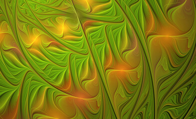 Wall Mural - Abstract fractal pattern. Green and orange color scheme