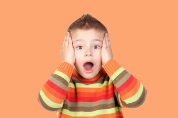 Poster - Close up of pretty boy with blond hair screaming loudly