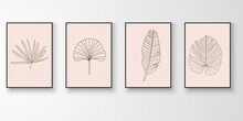 Set Of Wall Art. Story Of Foliage Art Drawing With Abstract Organic Shape Composition. Leaf Branch Vector Illustration.