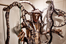 Man Taking Shower In Spooky Medusa Costume