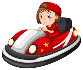 Wall Mural - A girl driving bumper car in cartoon design