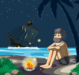 Wall Mural - A man on deserted island isolated