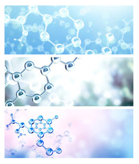 Wall Mural - Set of horizontal banners with models of abstract molecular structure