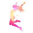 Watercolor of  woman jumping into the air isolated on white background with clipping path. Self-care concept.