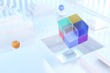 Poster - abstract geometric background with 3d cube