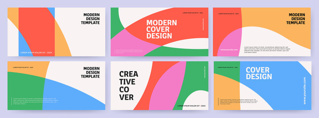 Creative covers or horizontal posters  in modern minimal style for corporate identity, branding, social media advertising, promo. Modern layout design template with dynamic colorful overlay lines