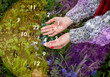 Numbers flying out of female hands, numerology
