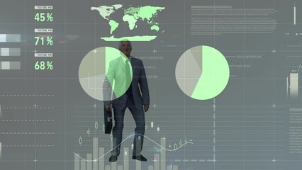 Sticker - Animation of data processing over biracial businessman celebrating