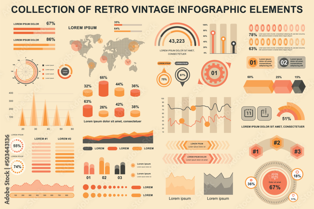 Bundle vintage infographic elements data visualization vector design ...