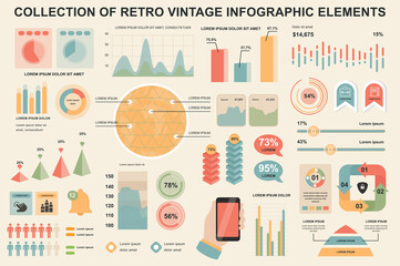Poster - Bundle vintage infographic elements data visualization vector design template. Can be used for steps, business processes, workflow, diagram, flowchart, timeline, marketing icons, retro infographics.