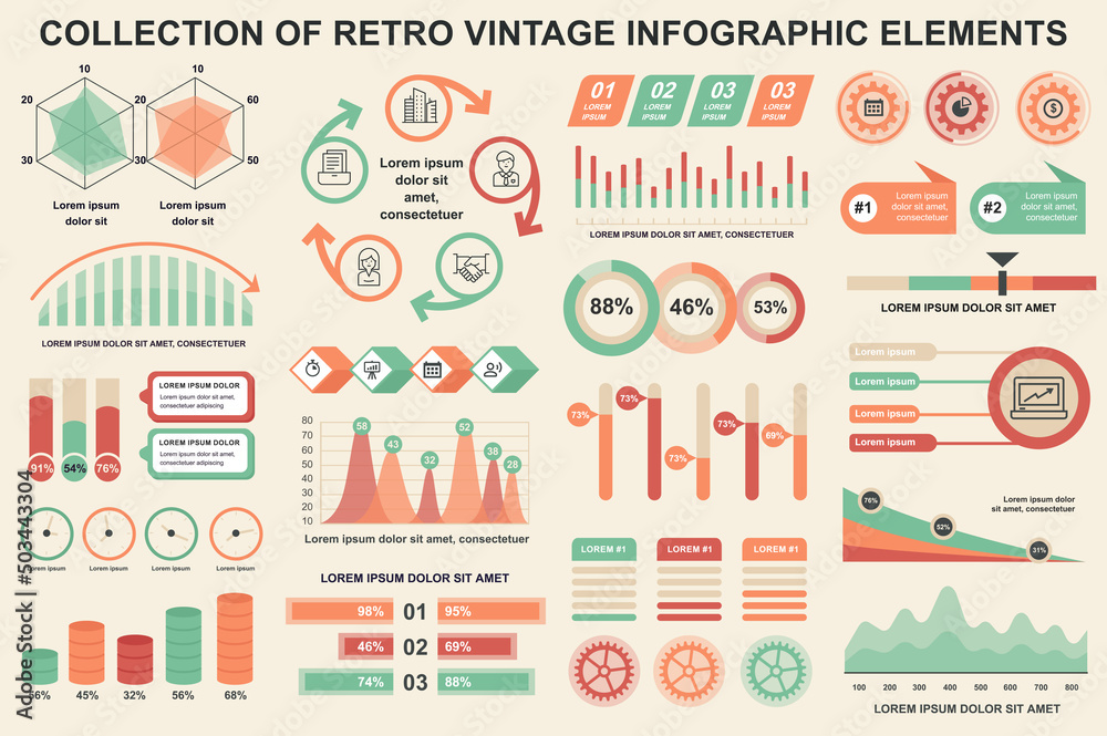 Vector de Stock Bundle vintage infographic elements data visualization ...