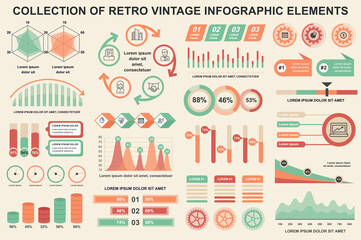 Wall Mural - Bundle vintage infographic elements data visualization vector design template. Can be used for steps, business processes, workflow, diagram, flowchart, timeline, marketing icons, retro infographics.