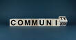 Cubes form the words Community or communism.