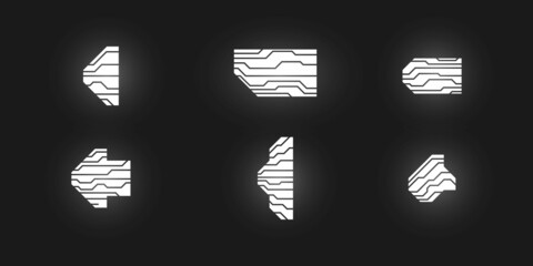 Fototapete - Cyberpunk futuristic arrows set. Cyber futuristic design elements set. Cyber arrows, pointers, direction. Digital tech style pointers. Vector