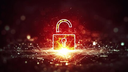 Leinwandbilder - Technology concept is attacked, computer cybersecurity defense system is hacked or destroyed. Interfering internet network. The unlocked red padlock stands out in the center of a small binary polygon.