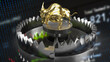gold bull and trap for business concept 3d rendering