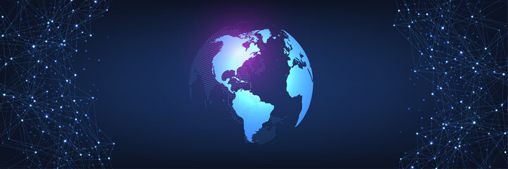Leinwandbilder - Global network connection concept. Big data visualization. Social network communication in the global computer networks. Internet technology. Business. Science. Vector illustration