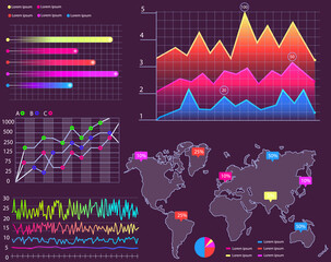 Poster - intelligent technology hud interactive panel. data screen with charts, diagrams. futuristic ui infog