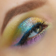 Stunning Colorful Shimmery Eye Makeup In Colours Of The Rainbow. Pastel Makeup. Shiny Makeup Spring Makeup