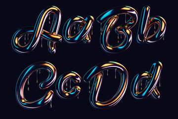 Leinwandbilder - 3d render of dark font with dripping glossy effect