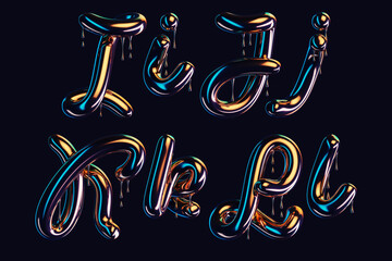 Fototapete - 3d render of dark font with dripping glossy effect