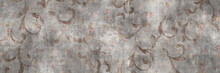 Brown Leaves Pattern With Cement Texture, Vintage Wallpaper Background