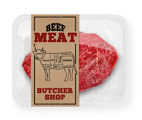 Poster - Raw beef steak in vacuum