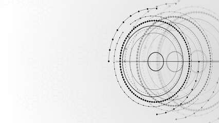 Poster - Gray tech background with a geometric 3D HUD structure. Clean, minimal design with simple futuristic forms. Medical, technology, or science concept. 3D Render