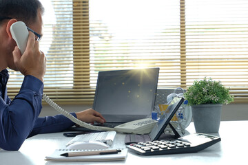 Poster - Man typing on computer keyboard close up, businessman or student using laptop at home, online learning, internet marketing, working from home, office workplace, freelance concept