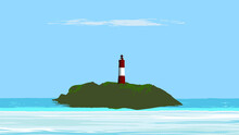 Lighthouse On The Coast Of The Sea, Lês Eclaireurs Of Argentina, Under A Clear Blue Sky, Minimal Illustration, Vector
