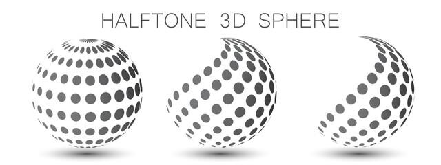 Poster - halftone 3d sphere. abstract vector element made of black dots on a white background. logo with shad