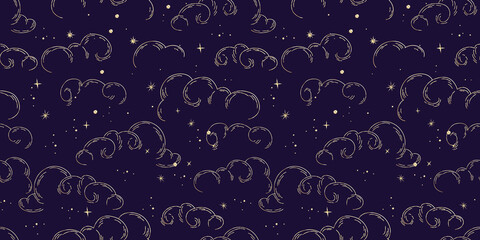 Wall Mural - Vector seamless pattern with celestial mystic esoteric magic elements constellations and stars. Alchemy tattoo template. Vector