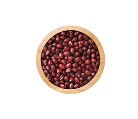 Wall Mural - Adzuki beans or red mung beans in wooden bowl isolated on white background.Top view