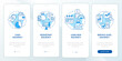 Budget balance blue onboarding mobile app screen. Expenditures and income walkthrough 4 steps graphic instructions pages with linear concepts. UI, UX, GUI template. Myriad Pro-Bold, Regular fonts used