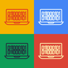 Aufkleber - Pop art line Binary code icon isolated on color background. Vector
