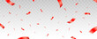 Red vector confetti isolated on horizontal transparent background. Exploded falling confetti.