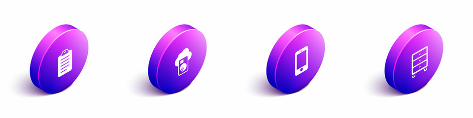 Poster - Set Isometric To do list or planning, Cloud database, Mobile phone and Archive papers drawer icon. Vector