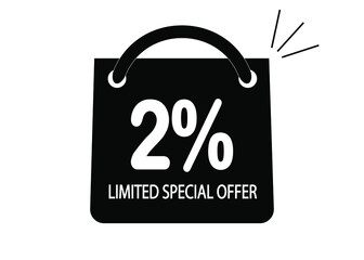 2 percent discount, store bag 2% off promotion sale banner black.