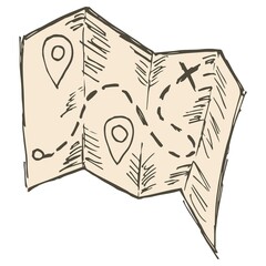 Wall Mural - Rough hatching vintage drawing of the paper map. Simple flat brown freehand vector doodle isolated on transparent background