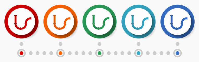 Aufkleber - Pipe, tube service concept vector icon set, infographic template, flat design colorful web buttons in 5 color options